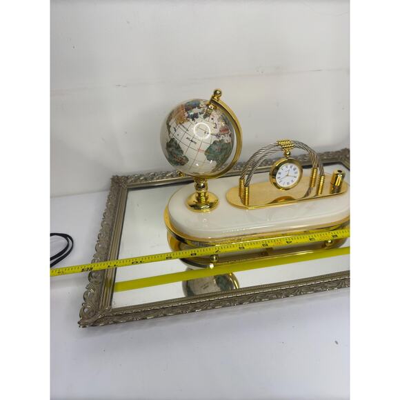 Vintage Semi-Precious Gemstone Globe with Clock Business Card & Pen Holder, Desk - Picture 6 of 10